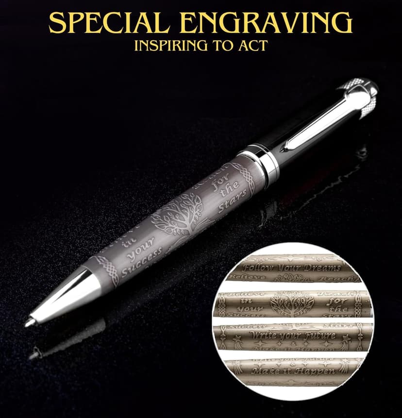 Fancy Pen for Men with Gift Box - Valuable Luxury Pen for Business and Office, Executive Gift for Family & Friends - Special Engraving & Led Decorative Box (BLACK SILVER)