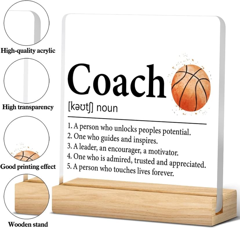OOINISUU Coach Appreciation Gift, Best Basketball Coach Gifts for Men Women, Coach Definition Clear Desk Decorative Sign Acrylic Plaque Sign Home Office Desk Decor 4x4 Inch