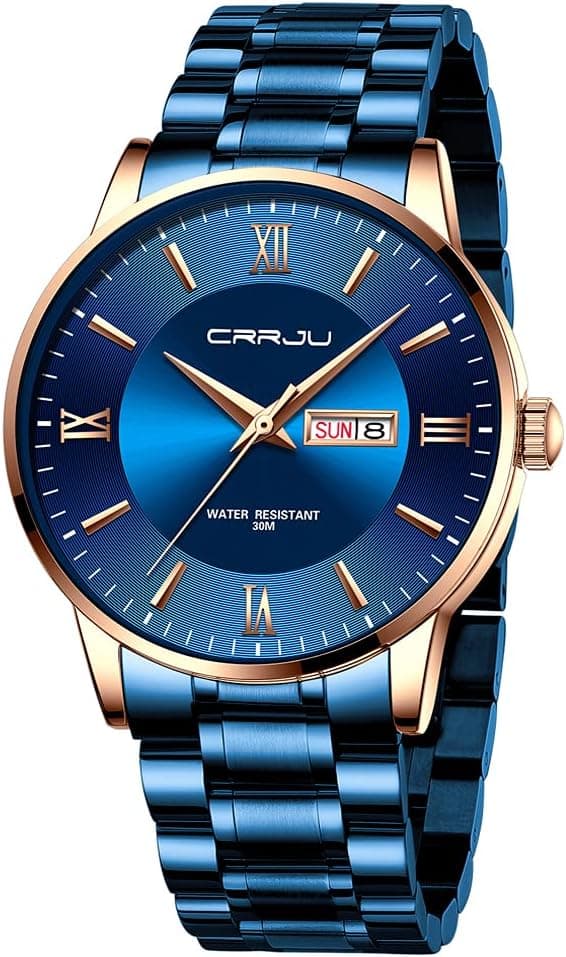 CRRJU Men's Fashion Luxury Stainless Steel Watches for Men Business Auto Date Chronograph Analog Quartz Wristwatches