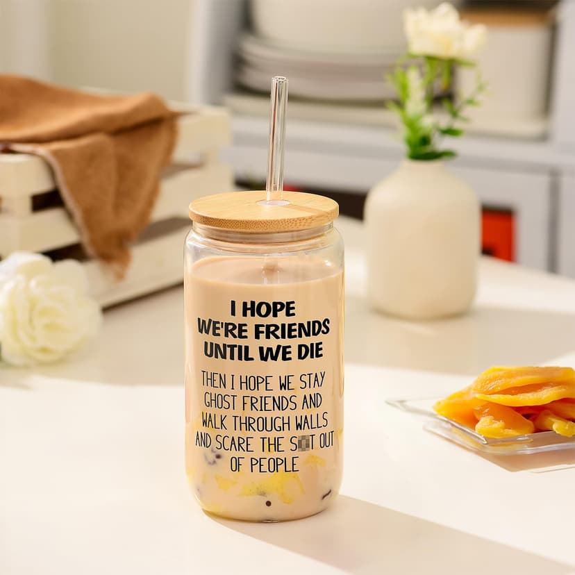 Gifts for Women Men, 16oz Drinking Glass Cup, Unique Friendship Gift for Best Friend BFF Bestie, Funny Personalized Birthday Christmas Valentines Mothers Day Present for Her Him Coworker Sister Female