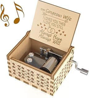 Ucuber You are My Sunshine Music Box, Gifts for Wife from Husband, Wood Laser Engraved Vintage Hand Cranked Cute Boxes, Best Gift for Birthday/Valentine's Day (Husband to Wife)