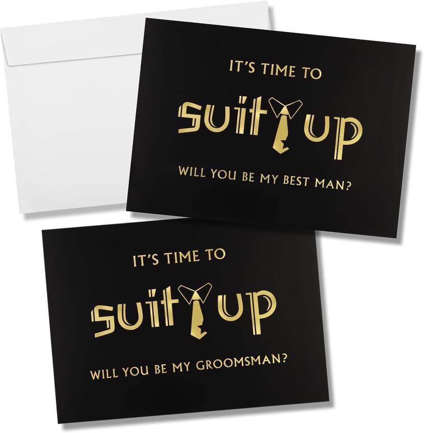 Zonon 8 Pcs Groomsmen Proposal Cards 7 Will You Be My Groomsman and 1 Best Man Card with Envelopes 5 x 7 Inch Suit up Funny Groomsmen Proposal Invitation Gifts for Wedding Supplies