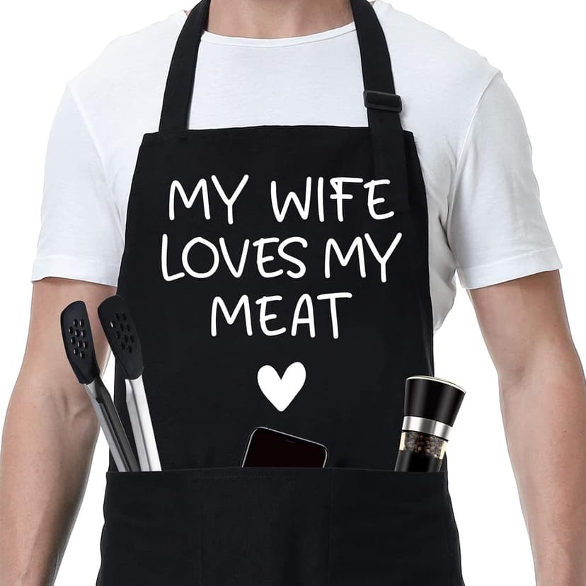 Fairy's Gift Funny Husband Apron, Men's Anniversary Christmas, Cool Birthday Gifts for Him, Husband Gifts from Wife, Manly Presents for Men, Grilling Kitchen Aprons with Pockets for Cooking Hubby Him