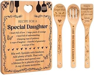 Christmas Gifts for Daughter - "Recipe for a Special Daughter" Daughter Birthday Gifts Cutting Board Set, Bamboo-Made Engraved Utensil Set Birthday Gifts for Daughter, Daughter Christmas Gifts