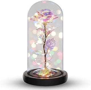 Norcalway Galaxy Rose Flower Gift for Mom from Son, Daughter - LED Light Glass Flower with Timer for Woman, Girlfriend, Wife