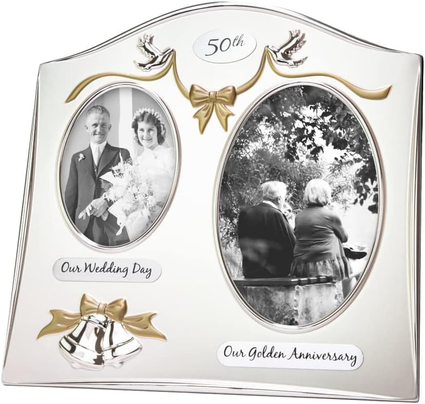 Haysom Interiors Traditional Two Tone Silver Plated 50th Golden Anniversary Double Picture Frame