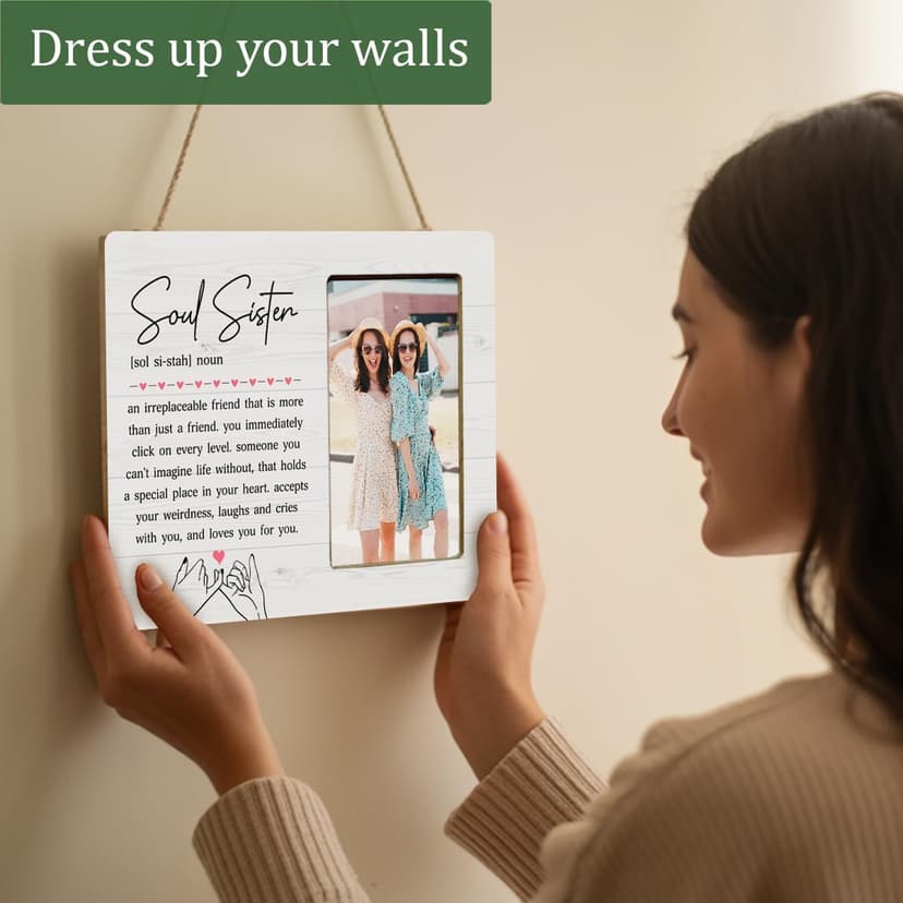 Soul Sister Gifts Picture Frame for BBF Friends Bestie, Long Distance Friendship Wooden Picture Frames