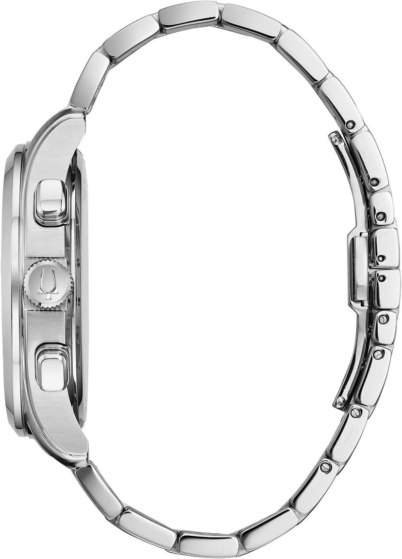 Bulova Men's Classic Wilton 3-Hand Chronograph, Luminous Hands, Roman Numeral Markers Domed Mineral Crystal, 43mm, Stainless Steel/Black Dial