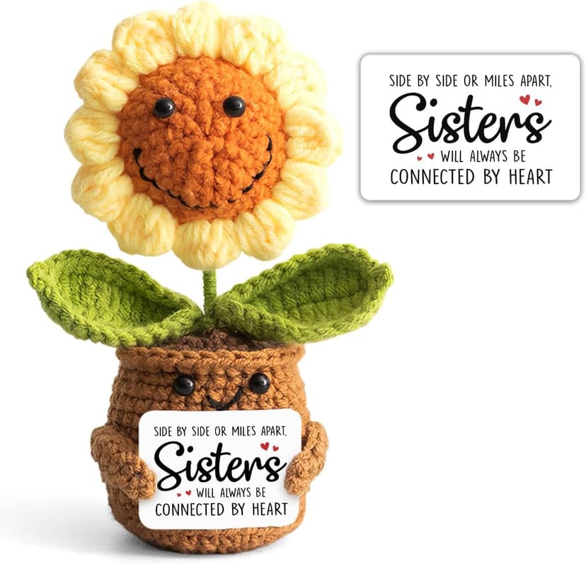 Sister Gifts from Sister - Positive Sunflower Crochet - Side by Side Or Miles Apart Sisters Emotional Sunflower Support Crochet - Birthday, Graduation, Long Distance Gifts for Women, Soul Sisters