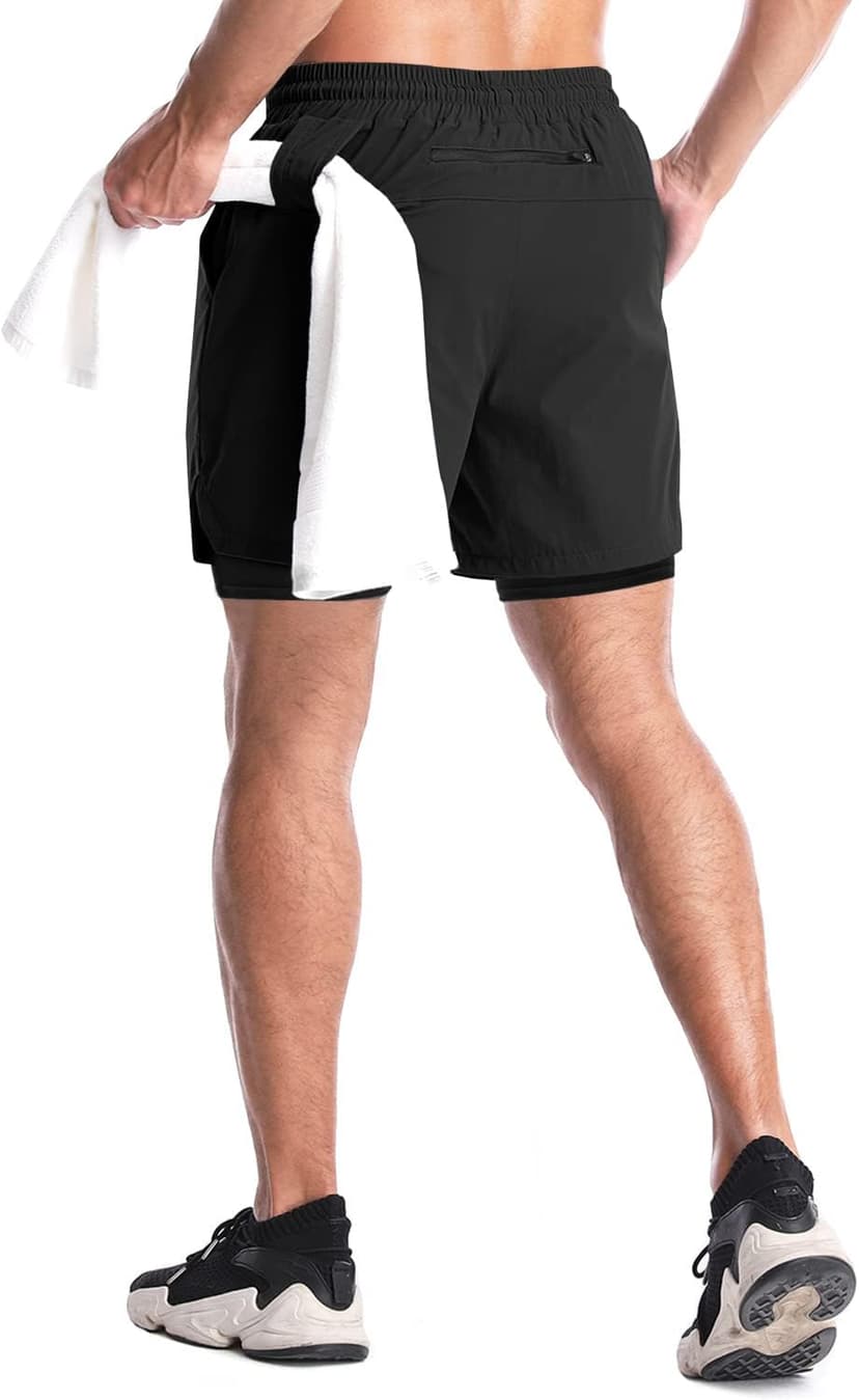 Aolesy Men's 2 in 1 Running Shorts 5" Workout Gym Athletic Shorts for Men Quick Dry Lightweight Training Shorts with Pockets