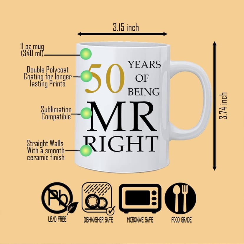 Kwieema 50th Wedding Anniversary for Couples, Golden 50th Anniversary for Parents, 50th Wedding Anniversary Coffee Mugs Grandparents Couples Mugs 50 Year Parents Anniversary Mug