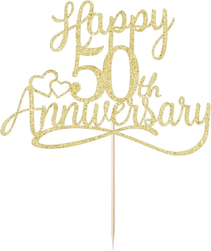 Sleyberoy golden Glitter Happy 50th Anniversary Cake Toppers -Wedding Anniversary Party Decorations, 50th Wedding Anniversary, Company Anniversary Party, Birthday Party Decorations