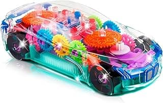 ArtCreativity Light Up Transparent Sensory Car Toy for Kids, 1PC, Bump and Go Toy Car with Colorful Moving Gears, Music, and LED Effects, Easter Toys for Toddlers, Great Birthday Gift Idea