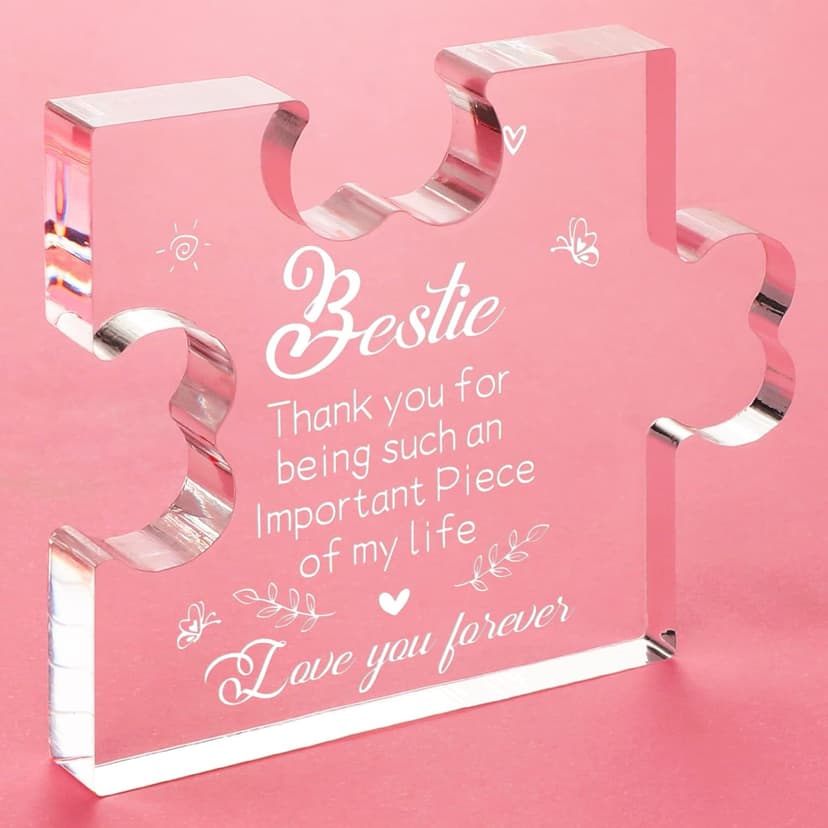 to My Bestie Gifts - Best Friends Christmas Birthday Gifts for Women Acrylic Puzzle Plaque Desk Decorations for Best Friend Sister Girls Women BFF Friendship Card - 3.35 x 2.76 Inch