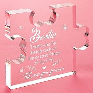 to My Bestie Gifts - Best Friends Christmas Birthday Gifts for Women Acrylic Puzzle Plaque Desk Decorations for Best Friend Sister Girls Women BFF Friendship Card - 3.35 x 2.76 Inch