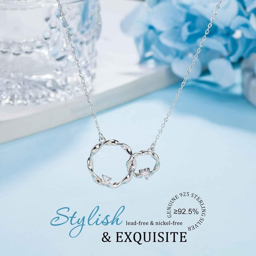 Sister Gifts, Sterling Silver Interlocking 2 Circles Necklace for Big & Little Sisters, Sister Birthday Gifts from Sisters