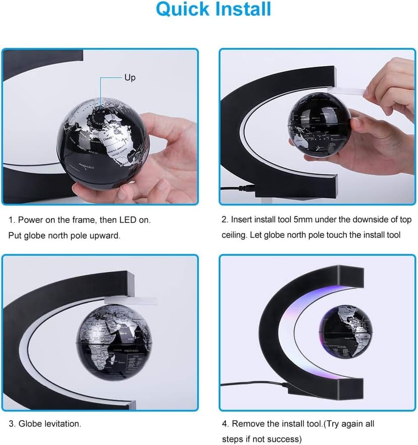 MOKOQI Magnetic Levitating Globe with LED Light, Cool Tech Gift for Men Father Boys and Girls , Birthday Gifts for Kids, Floating Globes World Desk Gadget Decor in Office Home/Display Frame Stand