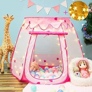 Pop Up Princess Tent with Star Light, Toys for 1 2 3 Year Old Girl Birthday Gift, Ball Pit for 12-18 Months Baby Girl Toys, Toddler Gift, Easy to Pop Up and Assemble(Pink)