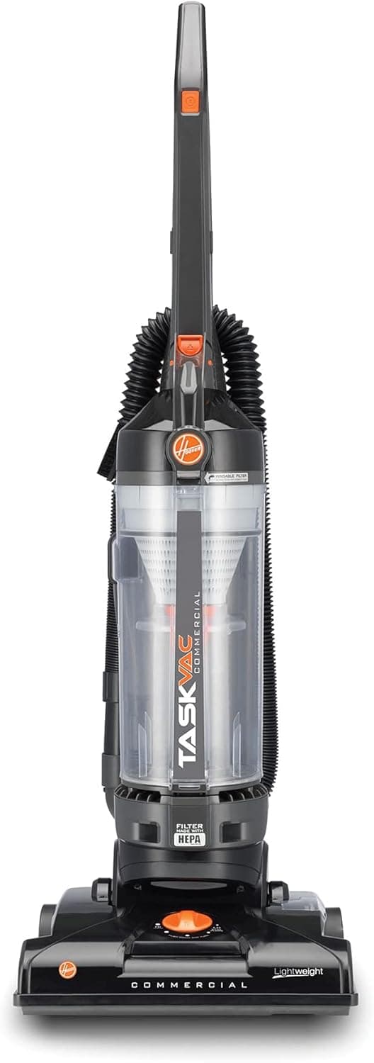 Hoover Commercial TaskVac Bagless Upright Vacuum Cleaner, Furniture Guard Lightweight HEPA Filtered Professional Grade Long-Lasting, 15 Pounds 35-Foot Long Cord, CH53010, Black