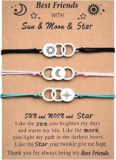 MXXGMYJ Best Friend Bracelets for 3 Colorful Friendship Bracelets Gifts for Women Cute Bestie Birthday Gifts for Her Sun Moon and Star Bracelet Set of 3 Long Distance Best Friends Bracelet Gift Ideas