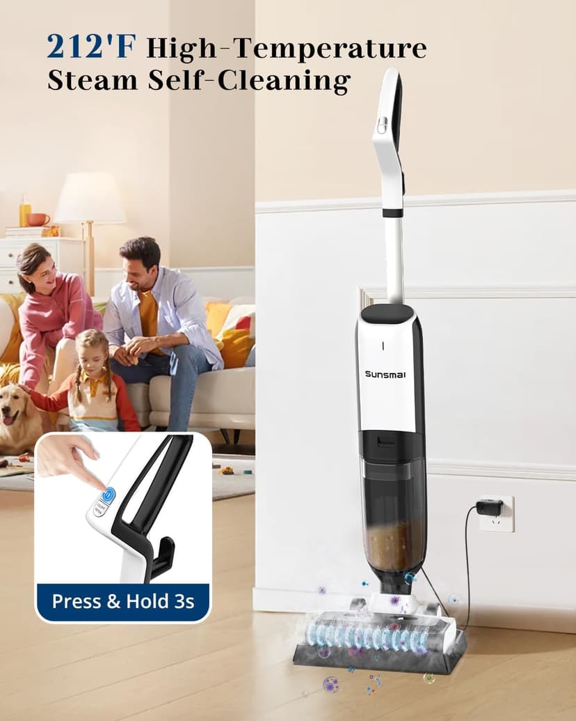 4-in-1 Steam Vacuum Mop Self-Cleaning Wet Dry Vacuum for Hardwood Floors Carpets 212°F High-Temperature Steam with LED Display