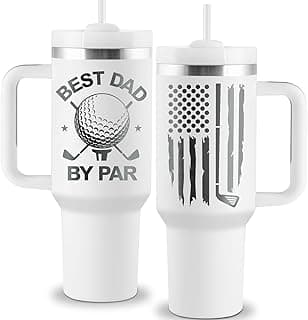 Golf Gifts for Dad - Fathers Day Golf Gifts for Men - Funny Golfer Gift Ideas for Him - Best Dad By Par - 40oz Travel Cup Insulated Tumbler with Handle & Straw