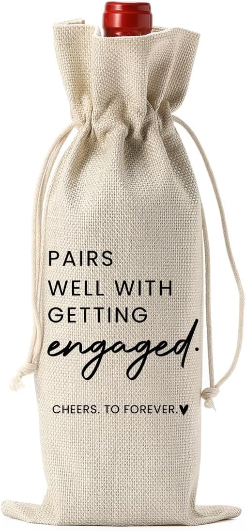 FBCCZEY Engaged Gifts, Engagement Gifts for Couples Her, Engagement Party Decorations Gifts for Engaged Couple Wine Bag, Pairs Well with Getting Engaged Wine Bottle Bag