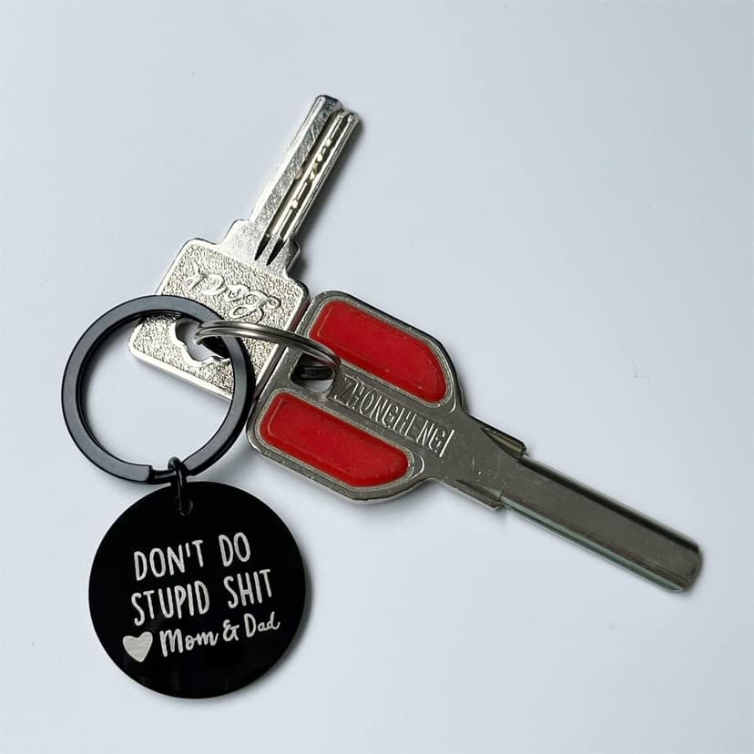 Funny Keychain Gift for Teenager from Mom, Don't Do Stupid Shit Keychain, Gift for Son Daughter Kids, Go to College Presents