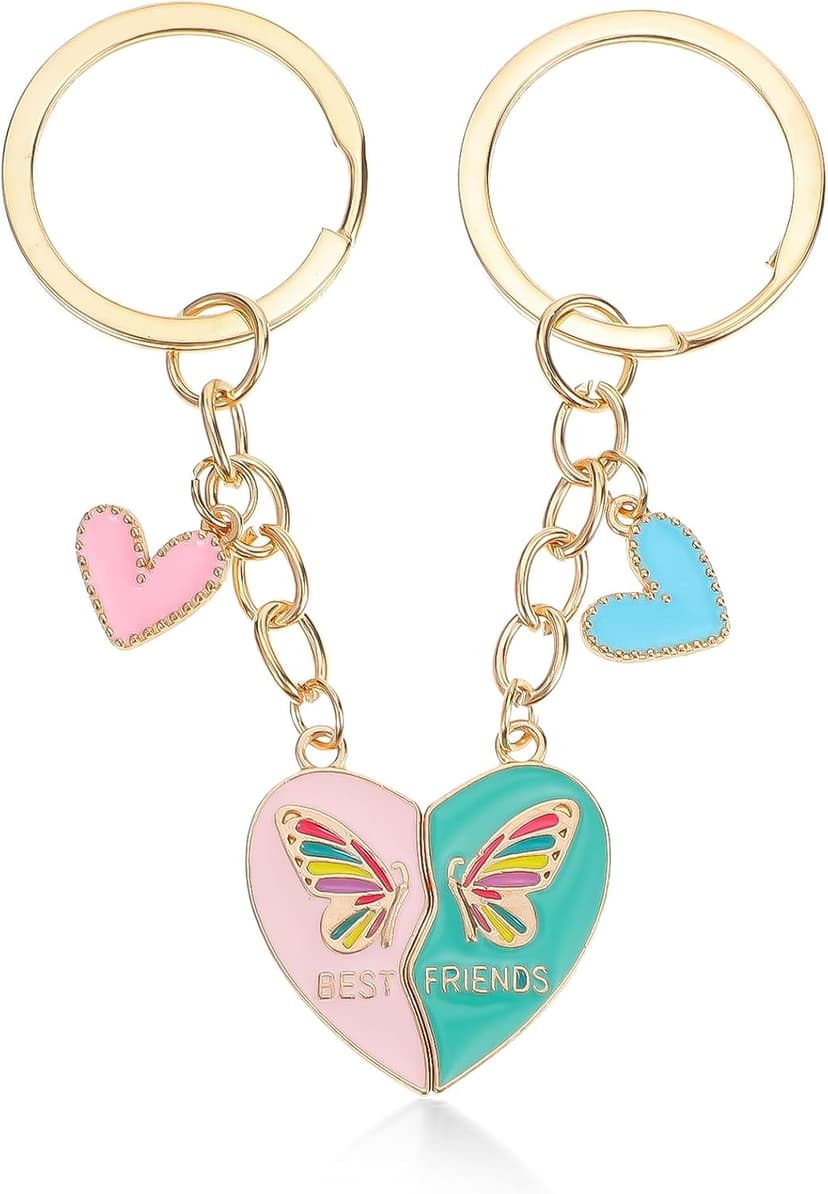 Ouligay 2 Pcs Heart Matching Keychains for Women,Best Friend Keychain,Best Friend Keyring,Long Distance Friendship Birthday Creative Gifts(Pink Bule)