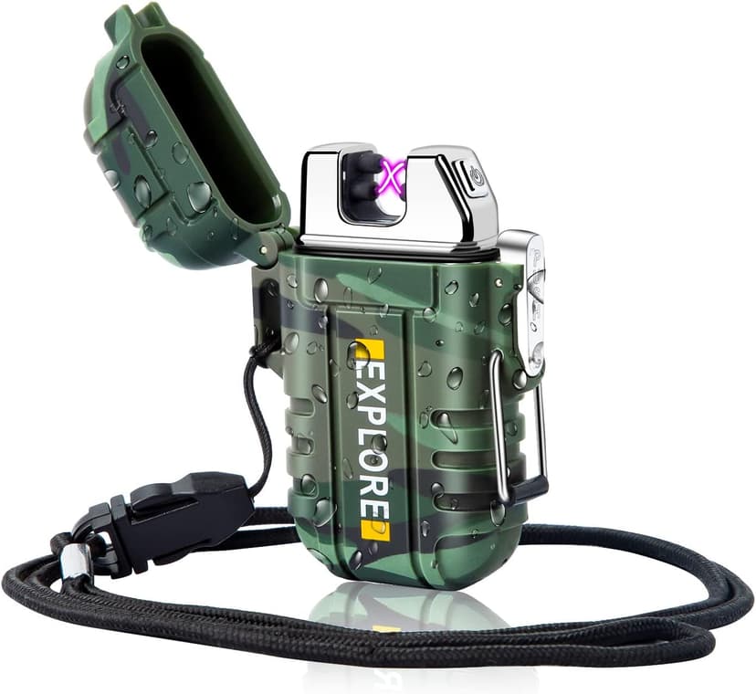 LcFun LcFun Waterproof Electric Dual Arc Lighter USB Rechargeable Outdoor Windproof Flameless Plasma Lighters for Camping, Hiking, Adventure, Survival Tactical Gear Stocking Stuffers Gifts for Men