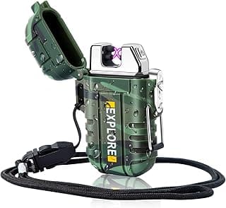 LcFun LcFun Waterproof Electric Dual Arc Lighter USB Rechargeable Outdoor Windproof Flameless Plasma Lighters for Camping, Hiking, Adventure, Survival Tactical Gear Stocking Stuffers Gifts for Men