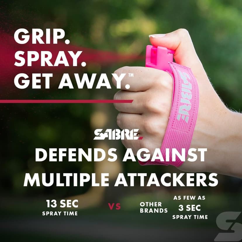 SABRE Runner Pepper Gel, Maximum Police Strength OC Spray, Reflective Strap for Easy Carry & Access, 0.67 fl oz, 4x Longer Spray Time - Up to 13 Seconds Optional Clip-On Alarm & LED Armband Combos