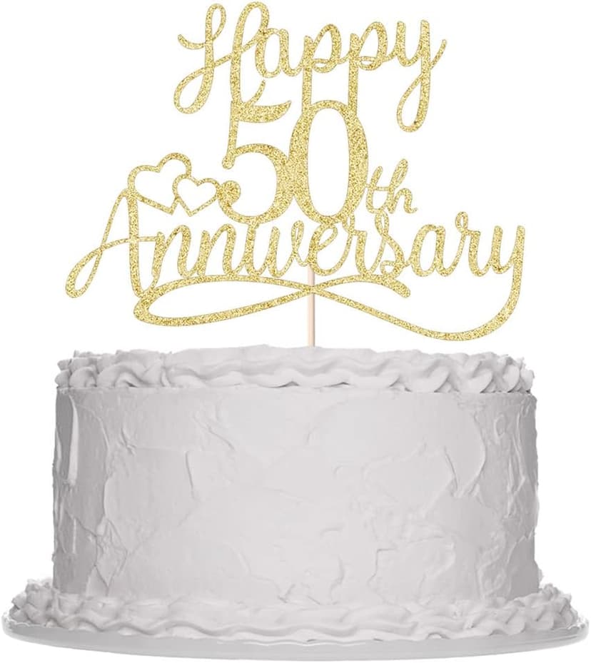 Sleyberoy golden Glitter Happy 50th Anniversary Cake Toppers -Wedding Anniversary Party Decorations, 50th Wedding Anniversary, Company Anniversary Party, Birthday Party Decorations