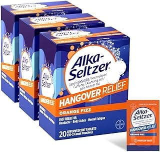 Alka-Seltzer Hangover Relief Tablets, Fast Relief Starts In About 15 Minutes for Headaches, Body Aches & Mental Fatigue, Bachelorette & Bachelor Party Packs 60 Count (3 Boxes, 20 Tablets Each)