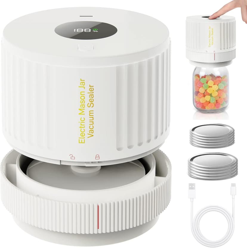 Electric Mason Jar Vacuum Sealer Kit for Wide Mouth and Regular Mouth Mason Jar - White