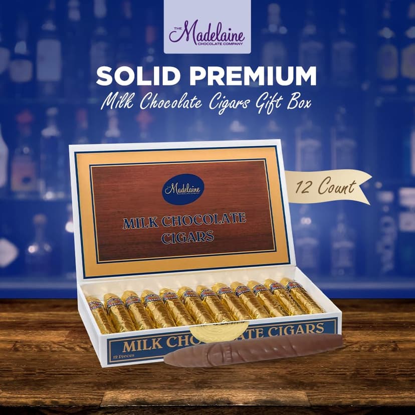 Madelaine Chocolate Candy Cigarettes Gift Box for Birthday Party or Celebration - 12 Chocolate Cigars Father's Day Gift - Individually Wrapped in an Elegant Box