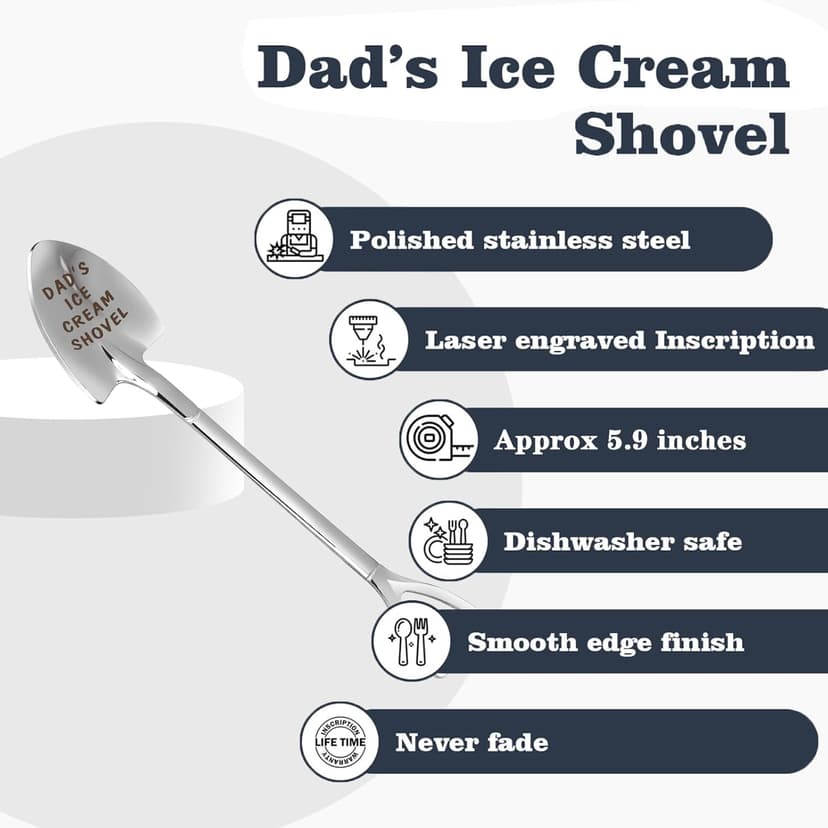 Gifts For Dad Men from Daughter Stocking Stuffers for men dad Ice Cream Spoon Scoop for Ice Cream Lovers, Christmas Gifts Funny Engraved Stainless Steel Shovel