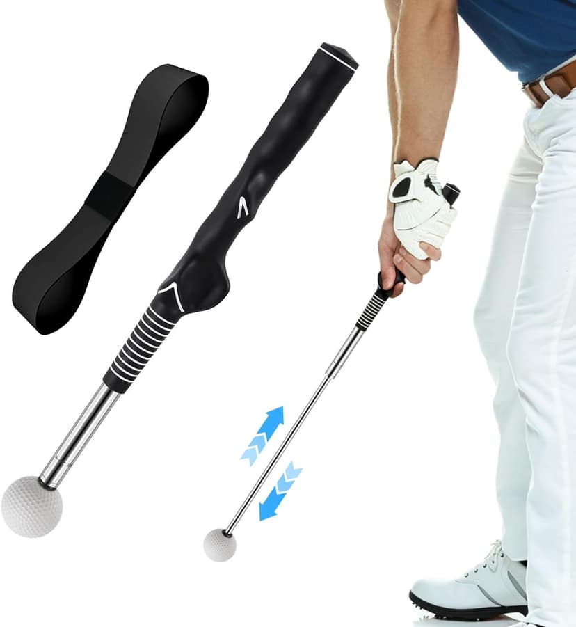 Retractable Golf Swing Training Aid, Golf Grip Trainer for Warm Up, Click Feedback Golf Swing Trainer for Improving Hitting Strength & Tempo, Ideal for Beginners, Indoor & Outdoor Practice