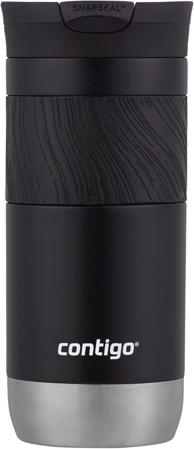 Contigo Byron Vacuum-Insulated Stainless Steel Travel Mug with Leak-Proof Lid Reusable Coffee Mug or Water Bottle BPA-Free 16oz Licorice Keeps Beverages Hot for 6 Hours or Cold for 12 Hours