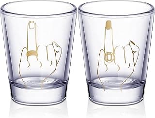 Mimorou Bride and Groom Glasses 2 Pieces Ring Finger Wedding Funny Bride Wine Glass 2 oz Mr and Mrs Engagement Gifts Stemless for Newlyweds Couples(Classic,1.93 Inch)