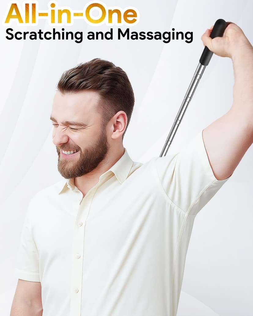 TUKUOS Telescoping Back Scratcher with 4Pcs Detachable Scratching Heads, Fathers Day Dad Gifts for Men Back Scratcher for Men/Dad/Women