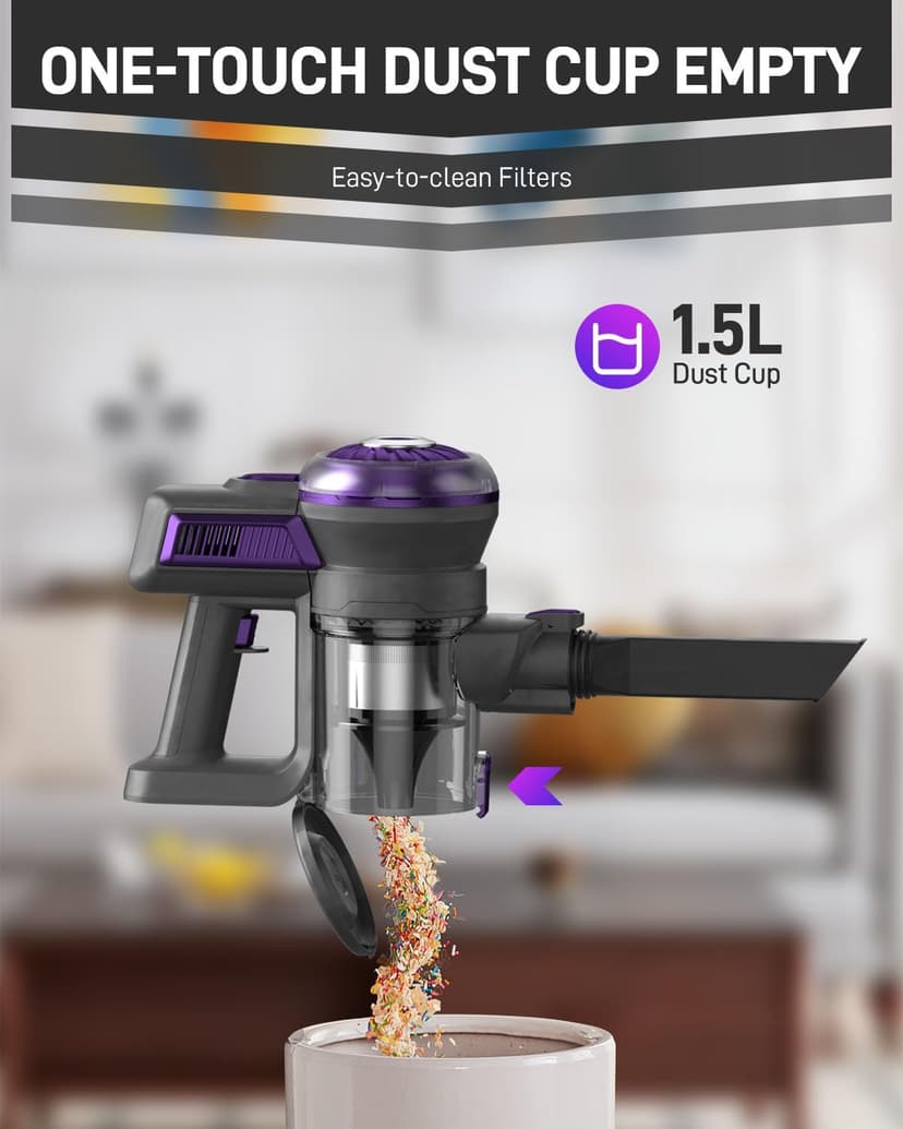 Cordless Vacuum Cleaner, Lightweight Stick Vacuum for Home, Handheld Cordless Vacuum for Hardwood Floor, Carpet & Pet Hair, Powerful Suction, Self-Standing, Purple