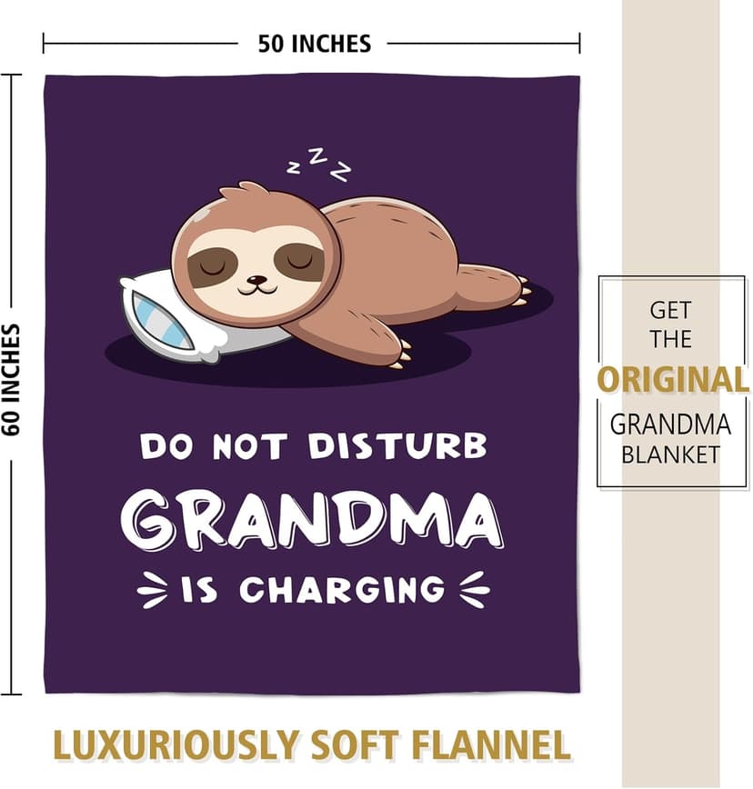 Funny Grandma Birthday Gifts, Grandma is Charging Sloth Blanket 60" x 50", Gift for Grandmas from Grandkids, Grandmas Gifts for Christmas Mothers Day, Super Soft Blanket for Grandmother