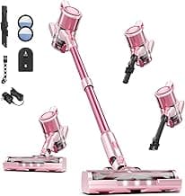 Cordless Vacuum Cleaner, 38Kpa Powerful Stick Vacuum Cleaner with 45mins Rechargeable Battery, LED Anti-Tangle Brush, 8-in-1 Handheld Vacuum Cleaners for Home/Pet Hair/Carpets/Floors, Pink
