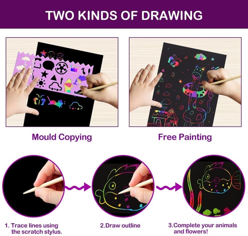 FUNNYB&G Rainbow Scratch Paper Art for Kids - 60 Pcs Magic Rainbow Scratch Paper Off Set Scratch Easter Crafts Arts Supplies Kits Pads Sheets for Party Games Halloween Christmas Birthday Gifts