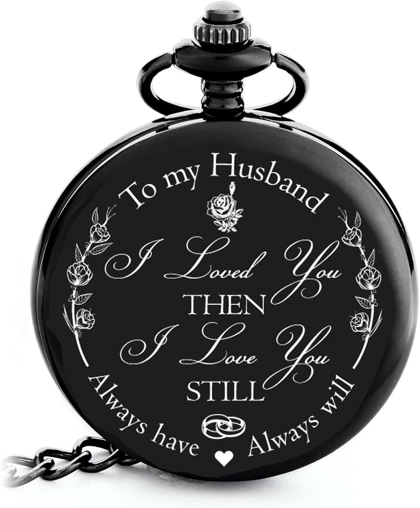 FJ FREDERICK JAMES Anniversary Gift's for Men - Engraved ‘to My Husband’ Pocket Watch | Anniversary Gift's for Him I Love You Gift for Husband for Birthday I Valentines
