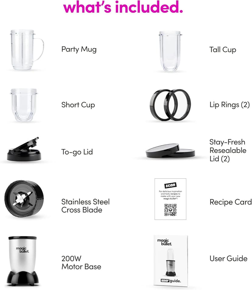 Magic Bullet Blender, Small, Silver, 11 Piece Set