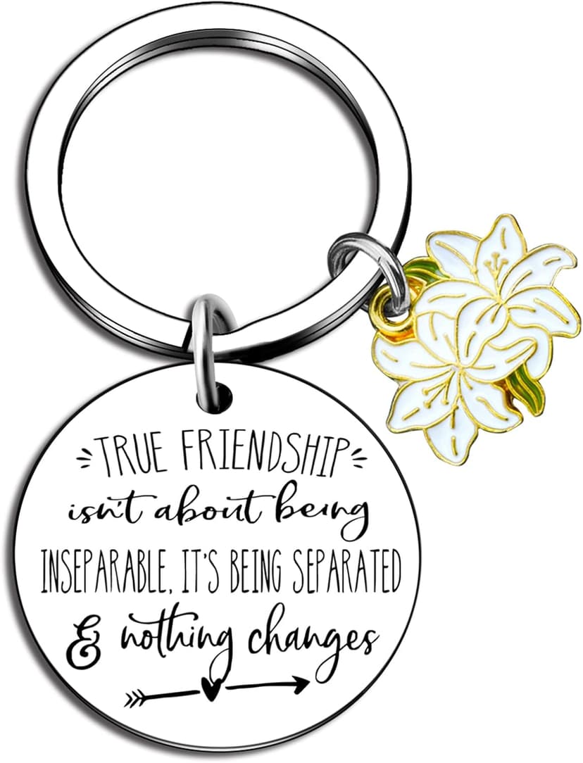 Best Friend Keychain Gifts For Women Sister Long Distance Friendship Gift Bestie Best Friend Birthday Gifts For Women Moving Away Gift For Teen Girls Anniversary Accessories Lily Flower