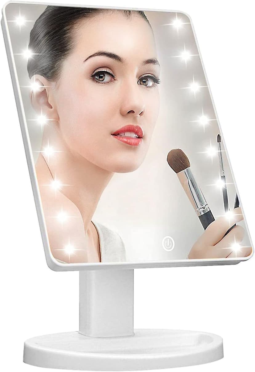 KOOKIN Lighted Vanity Makeup Mirror 16 Led Lights 180 Degree Rotation Lighted Mirror Touch Screen Adjusted Brightness Desk Mirrors USB Dual Supply Bathroom Beauty Cosmetic Mirrors (White)