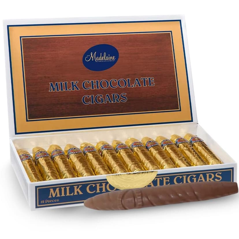 Madelaine Chocolate Candy Cigarettes Gift Box for Birthday Party or Celebration - 12 Chocolate Cigars Father's Day Gift - Individually Wrapped in an Elegant Box